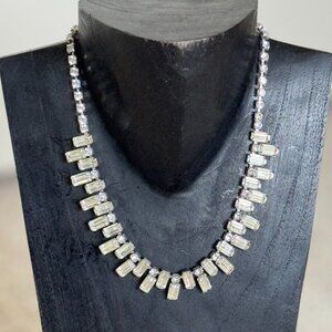 Rhinestone Baguette Fringe Bib Necklace Kramer of New York Vintage Luxury